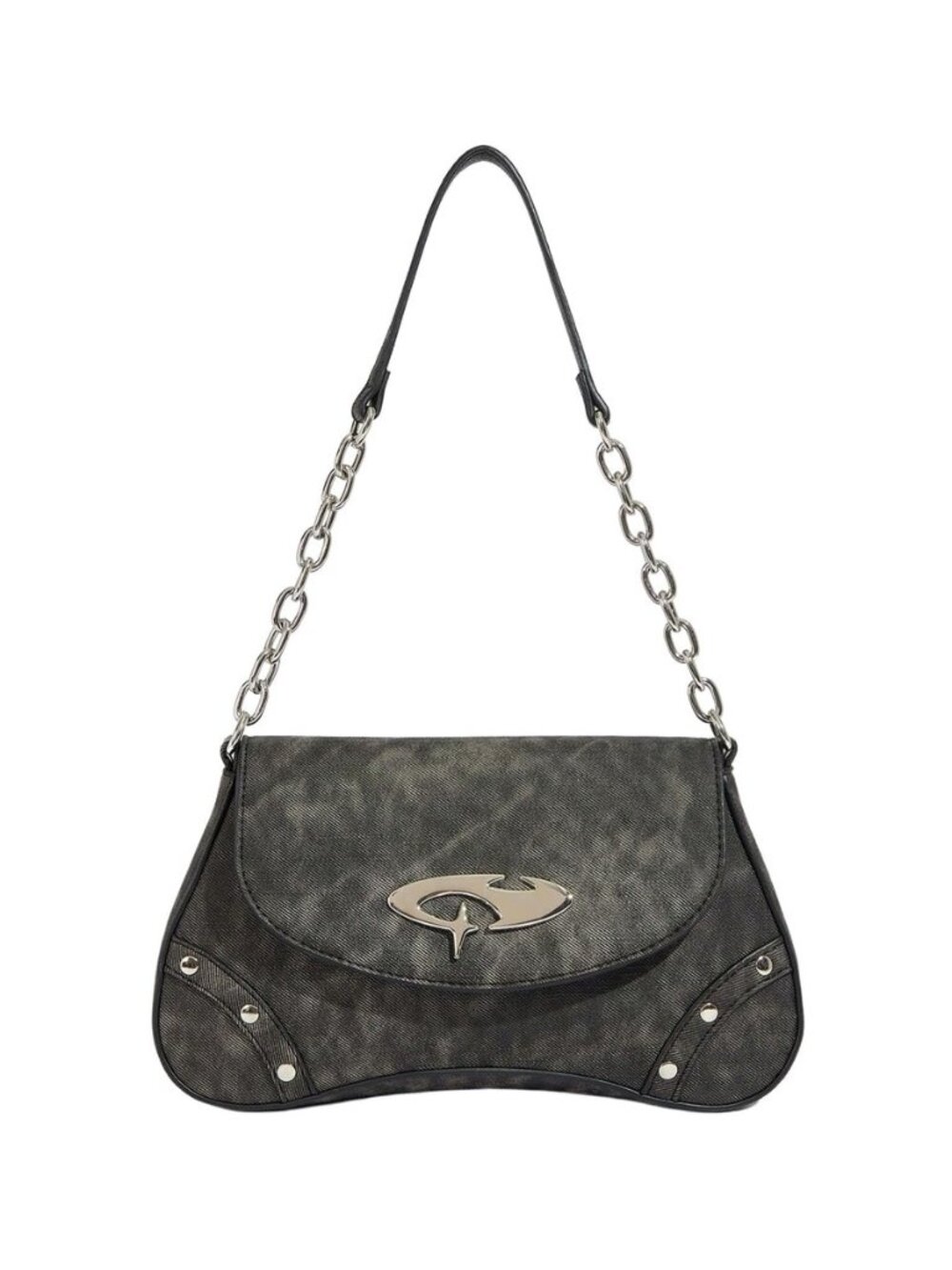 Women's Y2K Studded Denim Shoulder Bag Flap Chain Strap Small Underarm Purse
